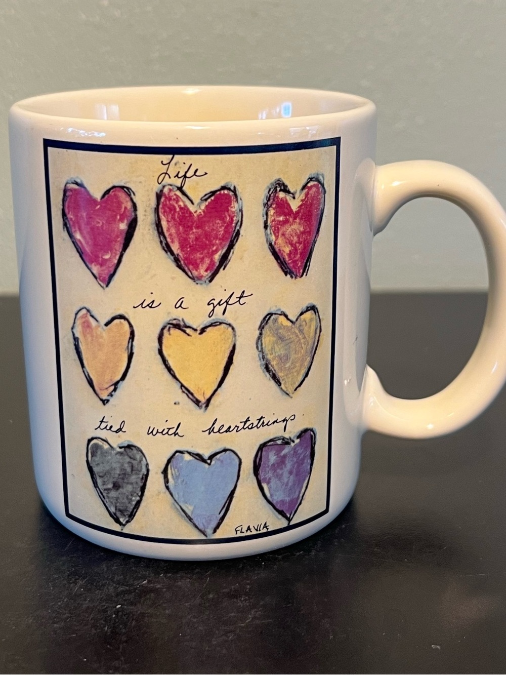 Vintage PAPEL Flavia Weedn Life is a Gift Hearts Ceramic Coffee Cup Mug Japan